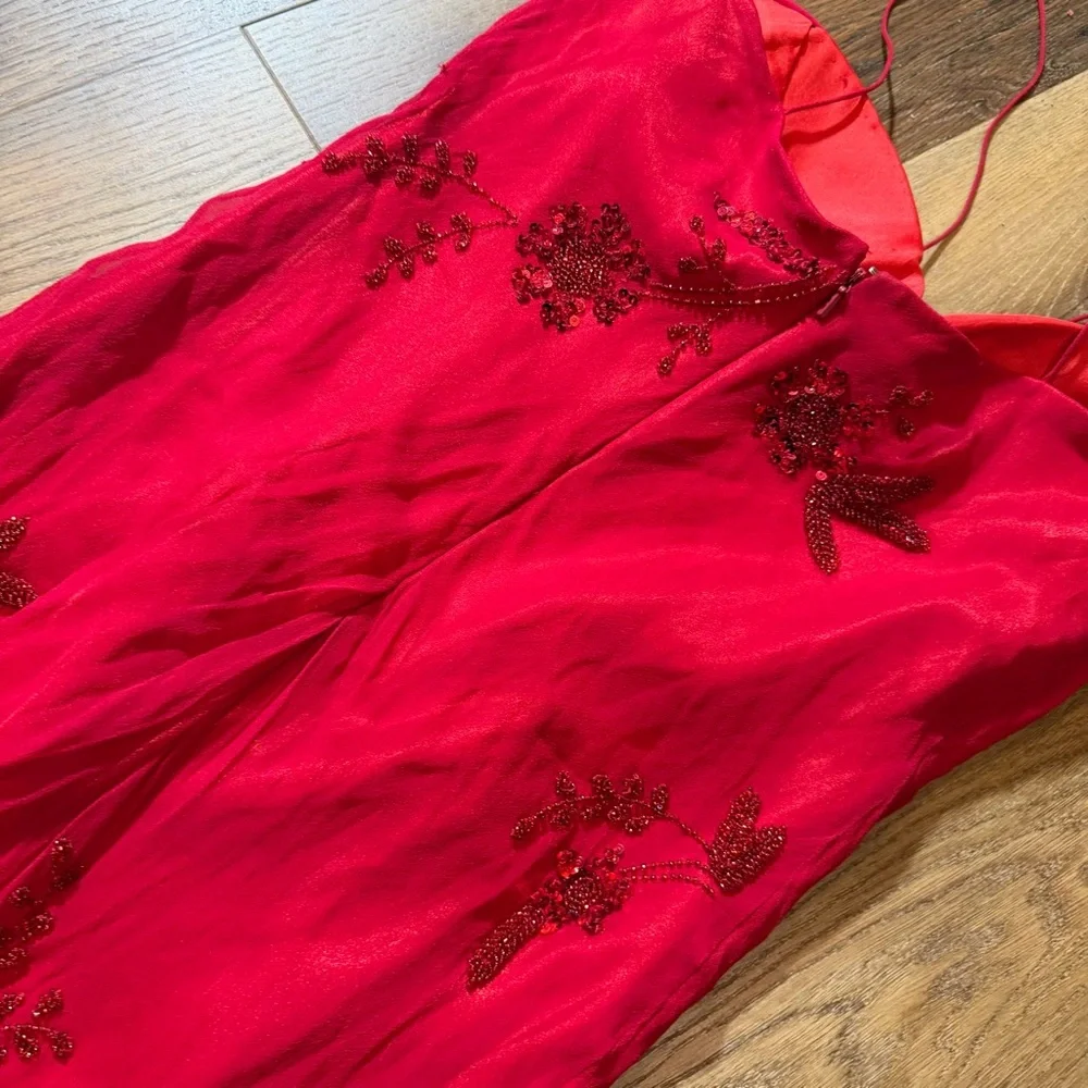 Vintage Y2K 100% Silk Beaded Dress Vintage Beaded Dress Red Fairy Prom Silk Gown - Picture 14 of 16
